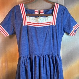 Vintage 70’s chambray‎ prairie long dress 38” chest 28” waist 55” long 116